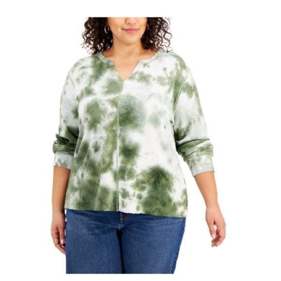Rebellious One Trendy Plus Size Tie-Dyed Waffle-Knit Top, shirt, long sleeve - Picture 2 of 5